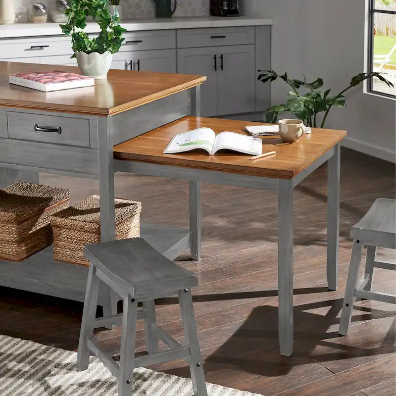 Îlot de cuisine extensible Eleanor bicolore avec finition antique et 3 tiroirs par iNSPIRE Q Classic