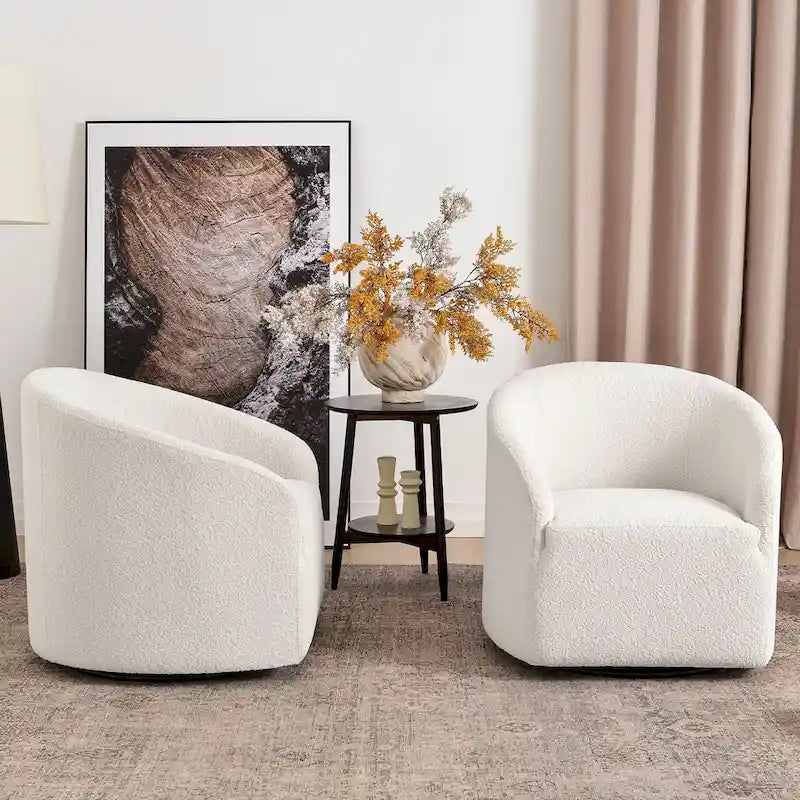 Fauteuil tonneau pivotant tapissé en tissu bouclé KINWELL 32 W (ensemble de 2)