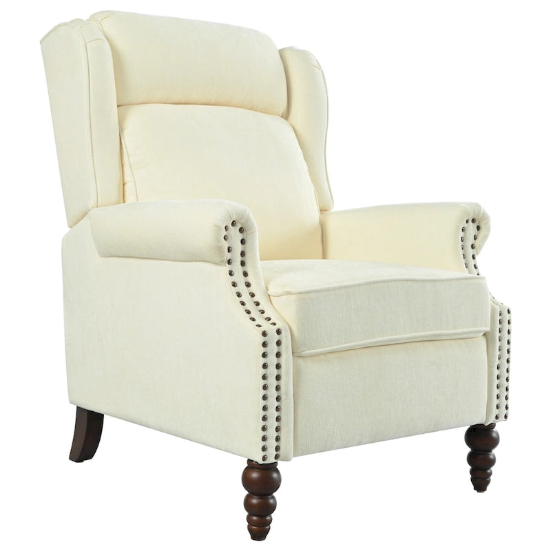 Wingback Push-Back Recliner Chair with Nailhead Trim and Wood Legs