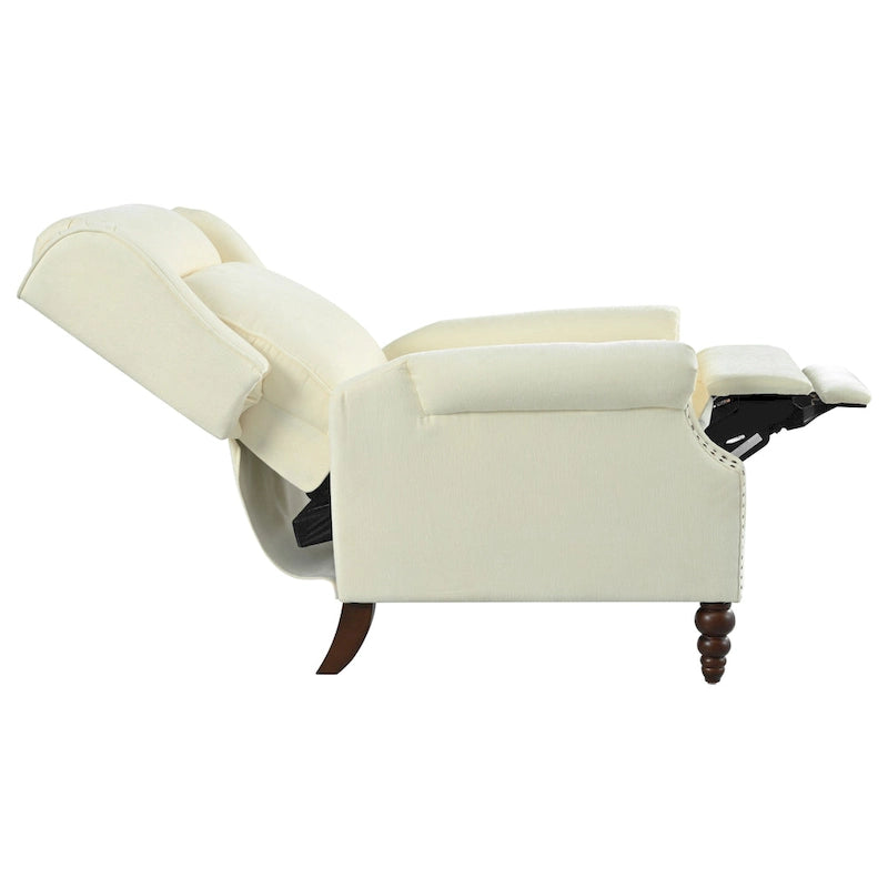 Wingback Push-Back Recliner Chair with Nailhead Trim and Wood Legs