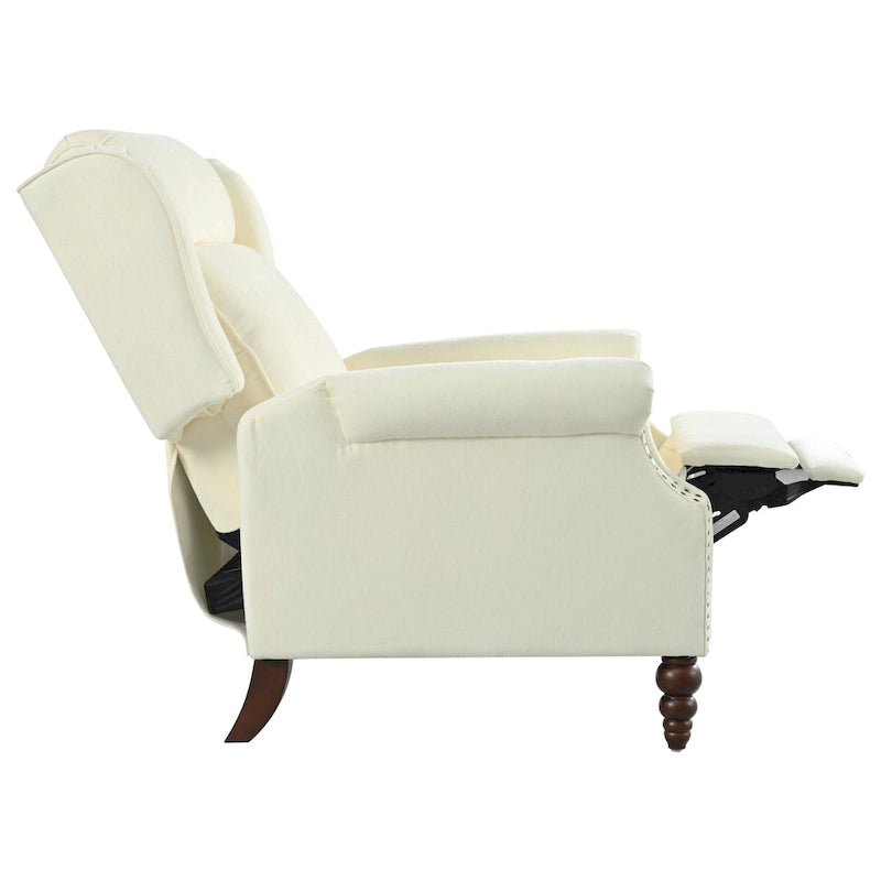Wingback Push-Back Recliner Chair with Nailhead Trim and Wood Legs