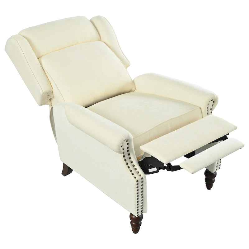 Wingback Push-Back Recliner Chair with Nailhead Trim and Wood Legs