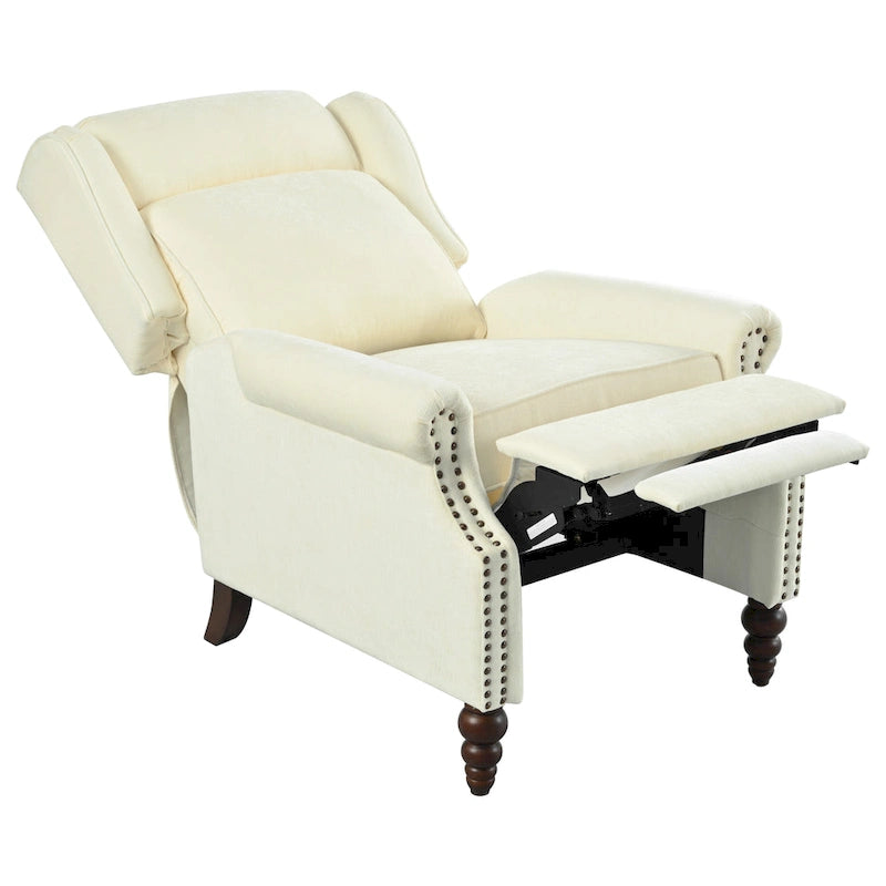 Wingback Push-Back Recliner Chair with Nailhead Trim and Wood Legs