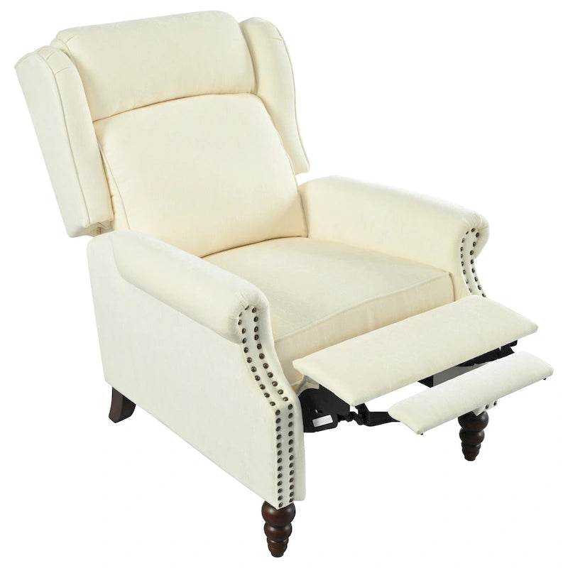 Wingback Push-Back Recliner Chair with Nailhead Trim and Wood Legs