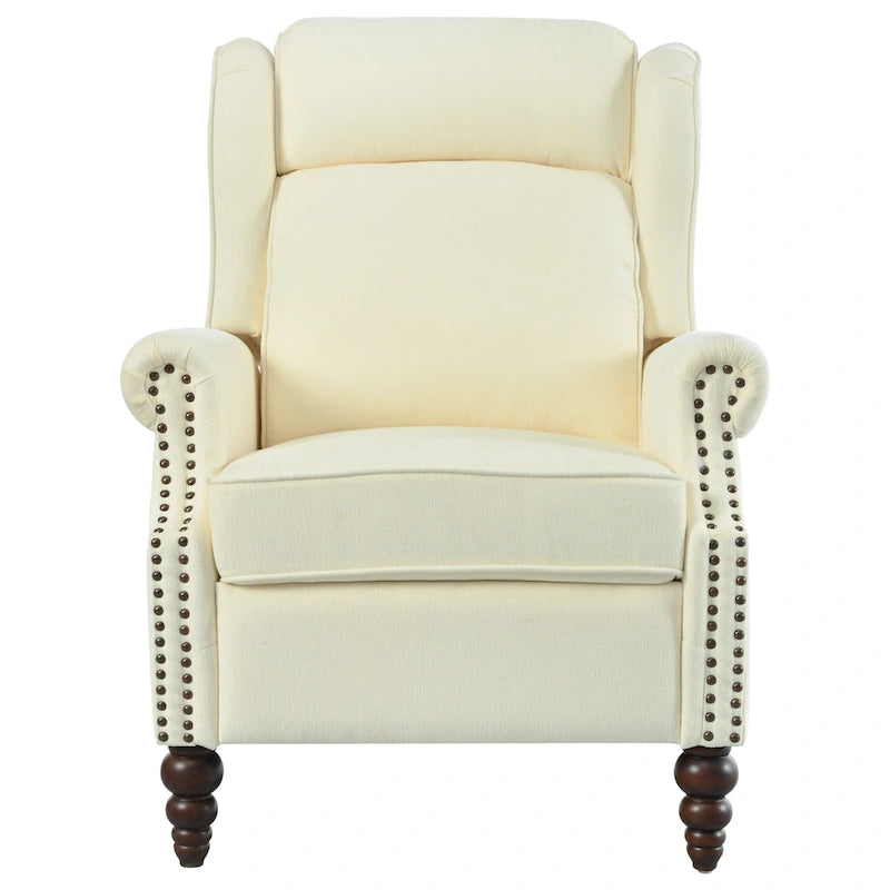 Wingback Push-Back Recliner Chair with Nailhead Trim and Wood Legs