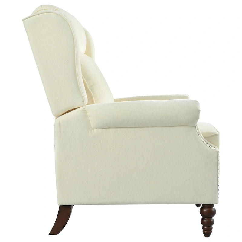 Wingback Push-Back Recliner Chair with Nailhead Trim and Wood Legs