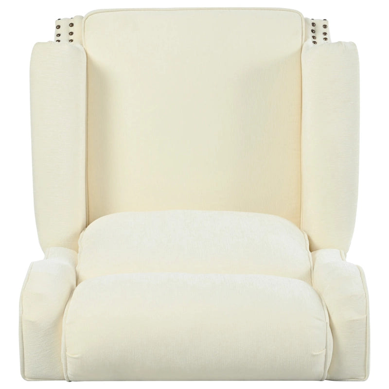 Wingback Push-Back Recliner Chair with Nailhead Trim and Wood Legs
