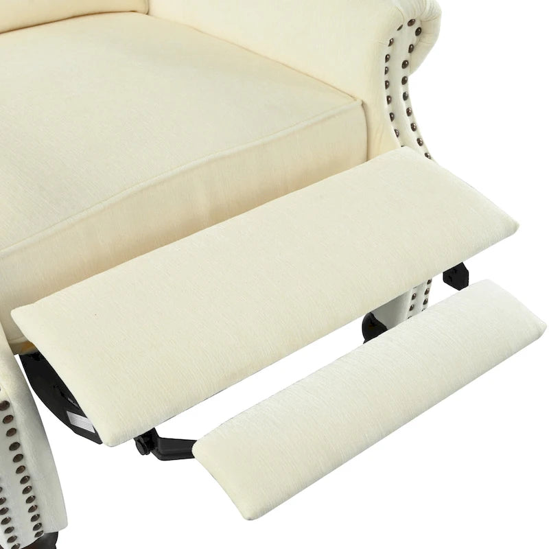 Wingback Push-Back Recliner Chair with Nailhead Trim and Wood Legs