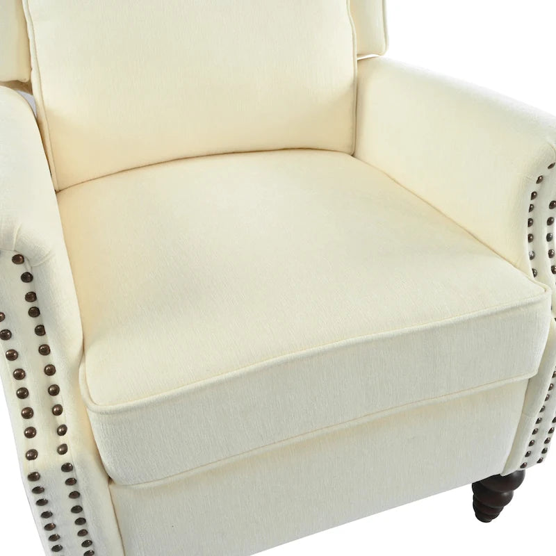 Wingback Push-Back Recliner Chair with Nailhead Trim and Wood Legs