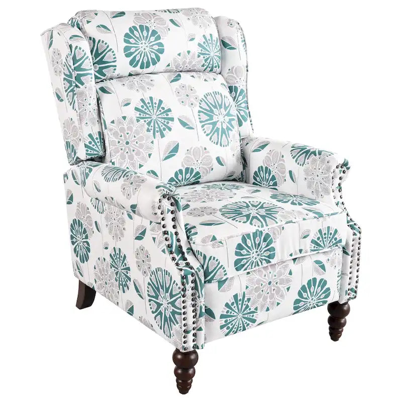 Wingback Push-Back Recliner Chair with Nailhead Trim and Wood Legs
