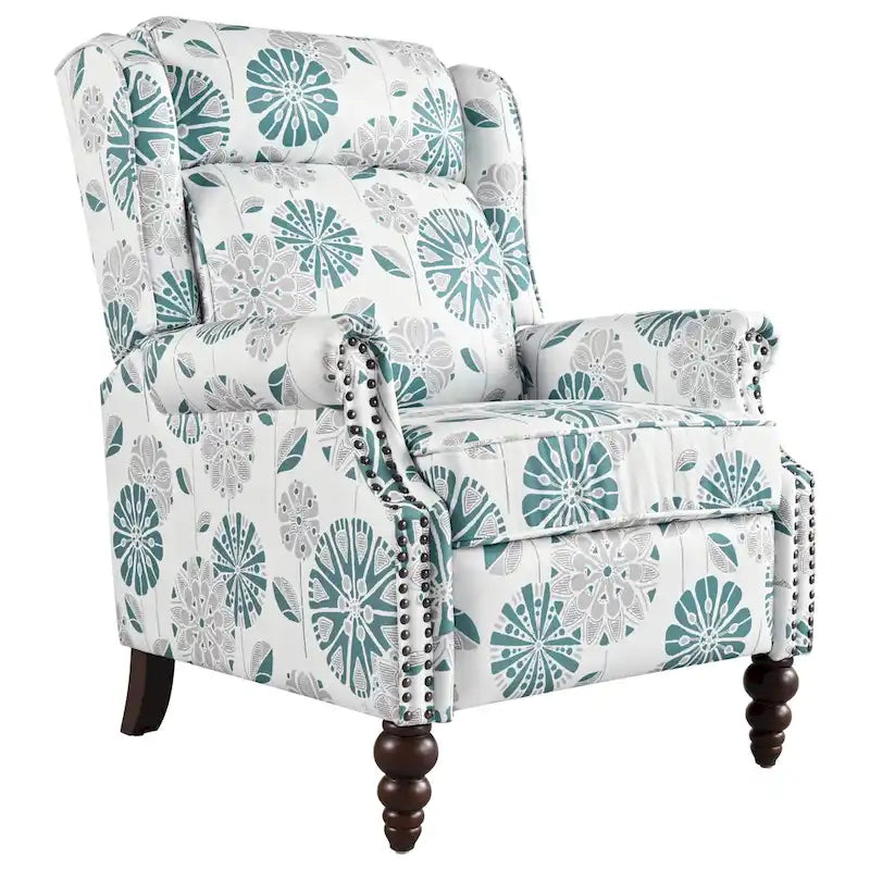 Wingback Push-Back Recliner Chair with Nailhead Trim and Wood Legs