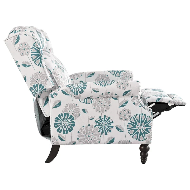 Wingback Push-Back Recliner Chair with Nailhead Trim and Wood Legs