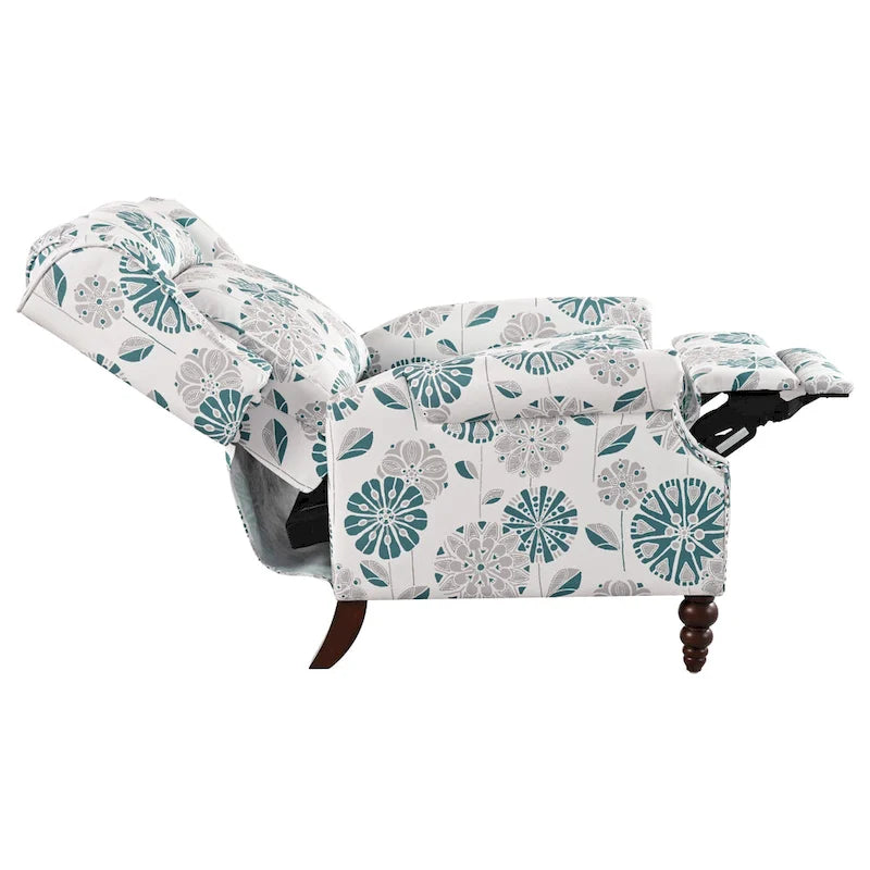 Wingback Push-Back Recliner Chair with Nailhead Trim and Wood Legs