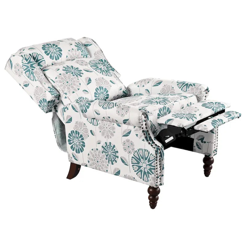 Wingback Push-Back Recliner Chair with Nailhead Trim and Wood Legs