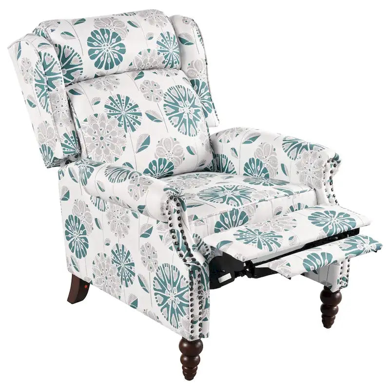 Wingback Push-Back Recliner Chair with Nailhead Trim and Wood Legs