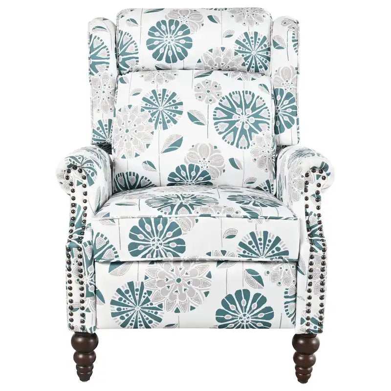 Wingback Push-Back Recliner Chair with Nailhead Trim and Wood Legs
