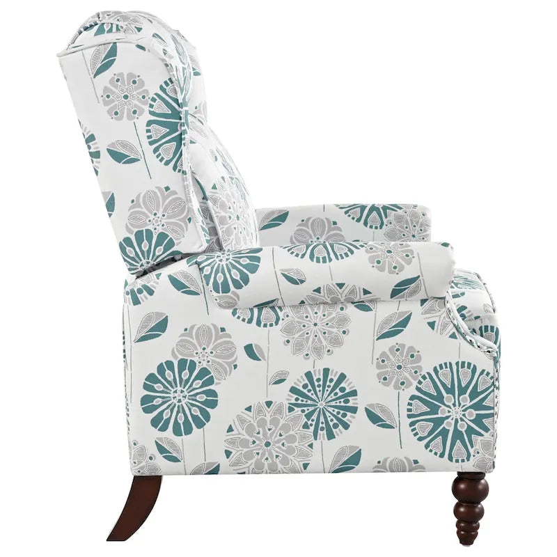 Wingback Push-Back Recliner Chair with Nailhead Trim and Wood Legs