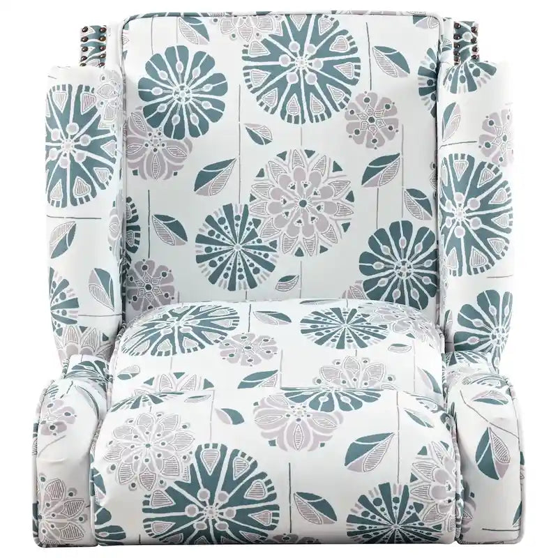 Wingback Push-Back Recliner Chair with Nailhead Trim and Wood Legs