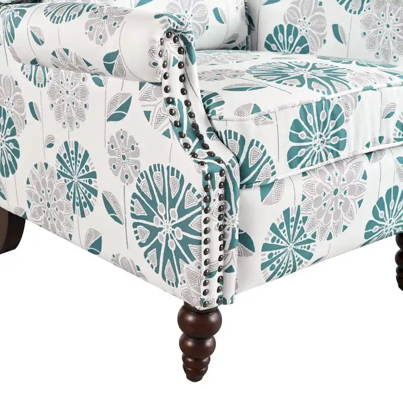 Wingback Push-Back Recliner Chair with Nailhead Trim and Wood Legs