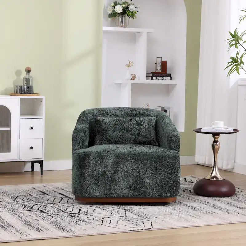 Chenille Fabric Swivel Accent Chair with 360-Degree Metal Base and Removable Back Pillow