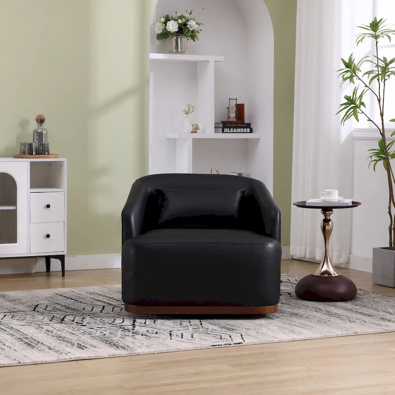 Chenille Fabric Swivel Accent Chair with 360-Degree Metal Base and Removable Back Pillow