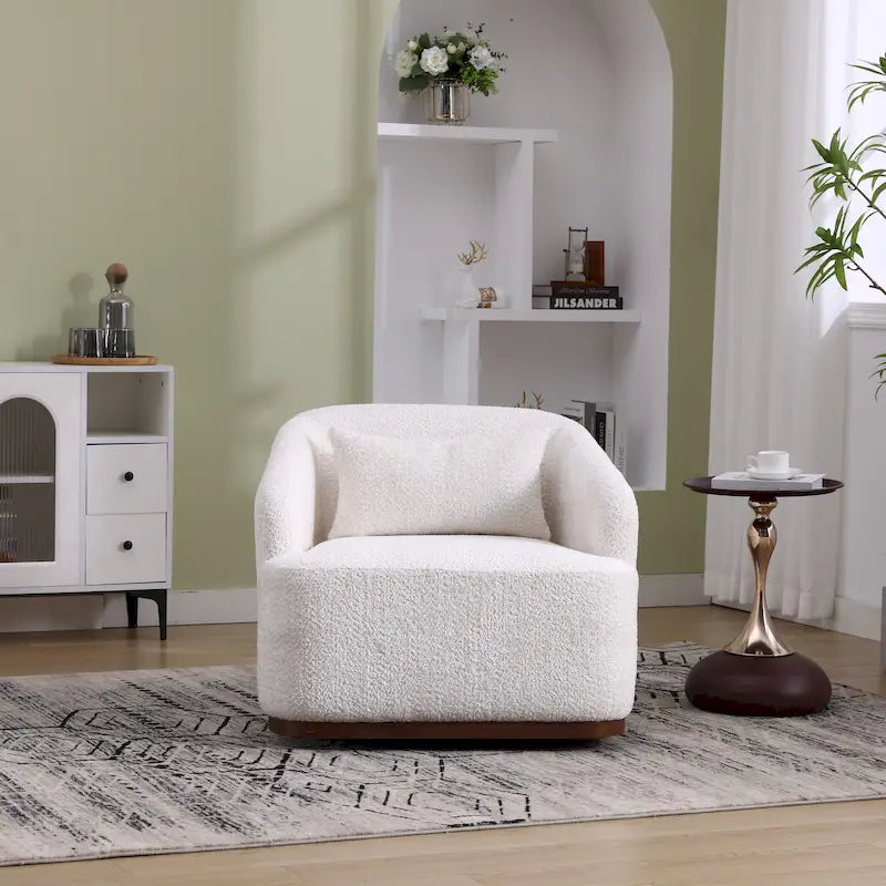 Chenille Fabric Swivel Accent Chair with 360-Degree Metal Base and Removable Back Pillow