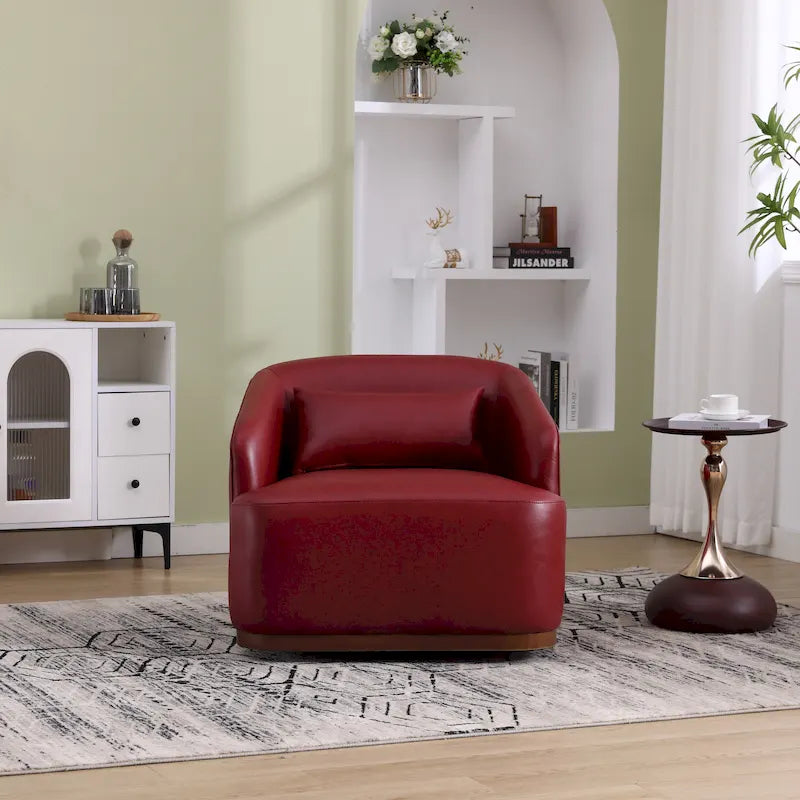 Chenille Fabric Swivel Accent Chair with 360-Degree Metal Base and Removable Back Pillow