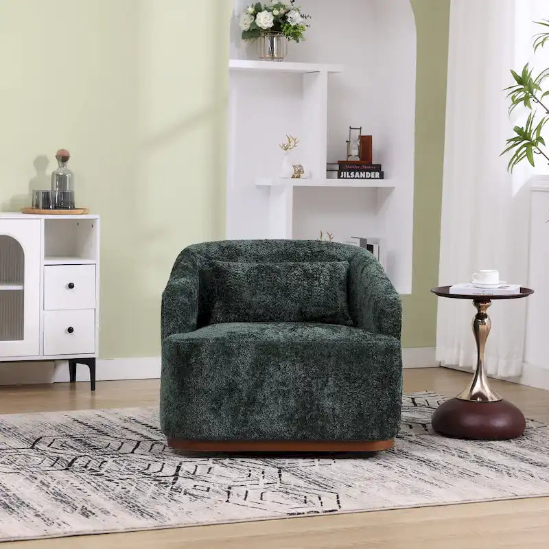 Chenille Fabric Swivel Accent Chair with 360-Degree Metal Base and Removable Back Pillow