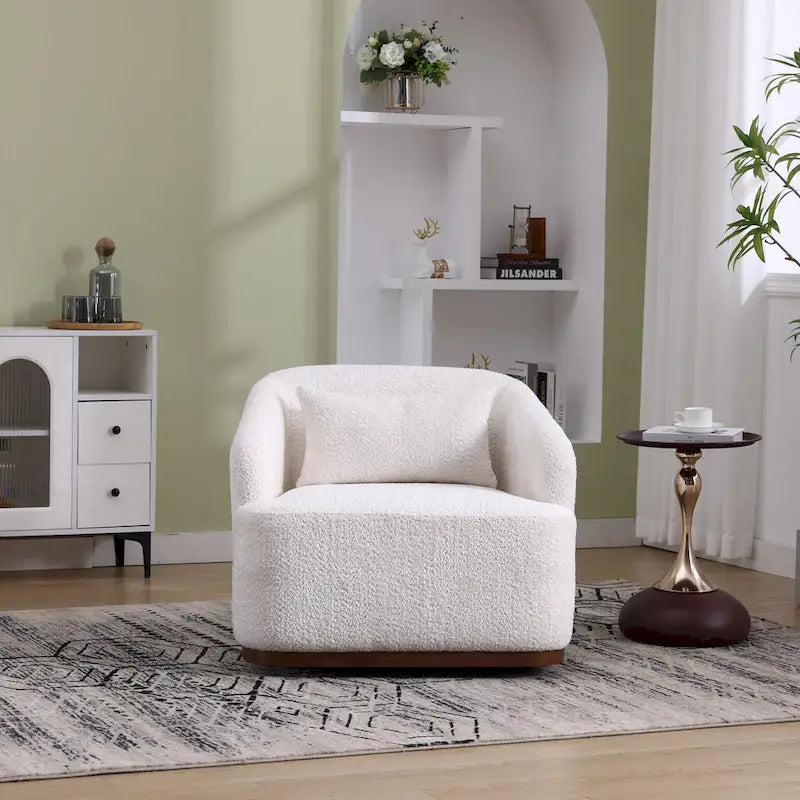 Chenille Fabric Swivel Accent Chair with 360-Degree Metal Base and Removable Back Pillow