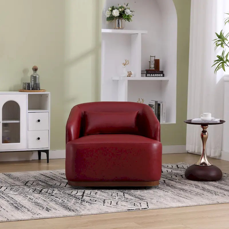 Chenille Fabric Swivel Accent Chair with 360-Degree Metal Base and Removable Back Pillow