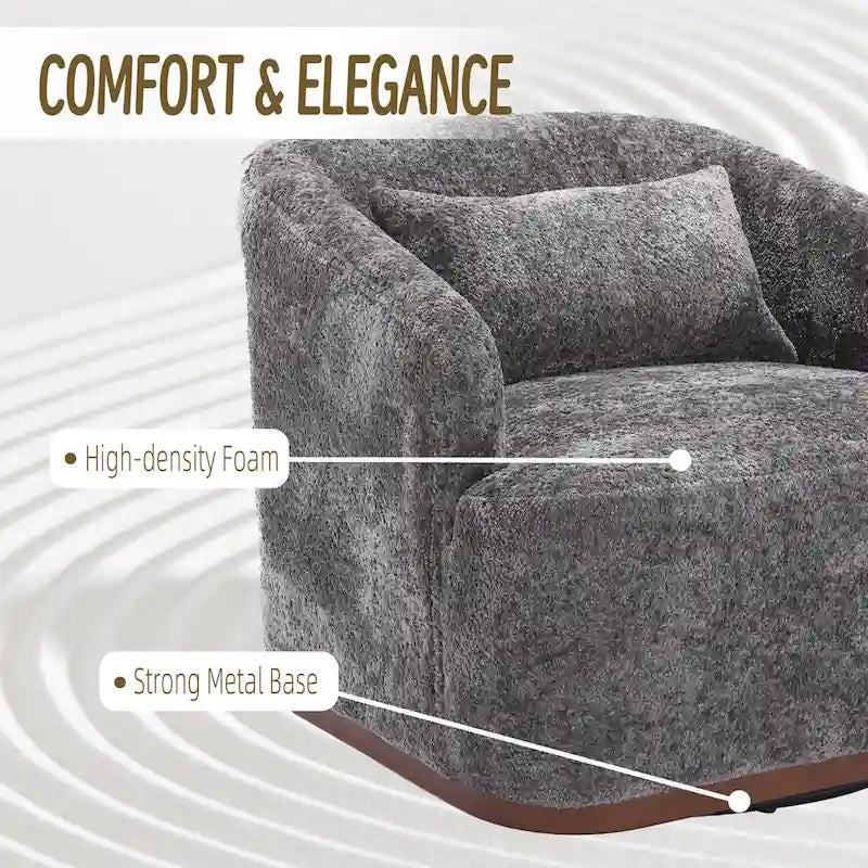 Chenille Fabric Swivel Accent Chair with 360-Degree Metal Base and Removable Back Pillow