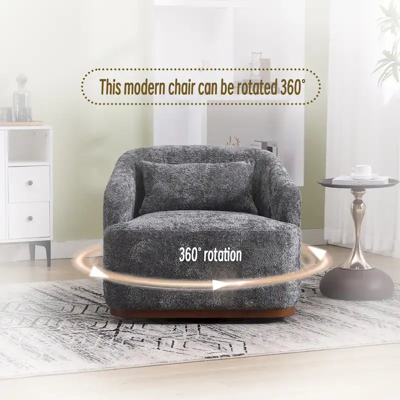 Chenille Fabric Swivel Accent Chair with 360-Degree Metal Base and Removable Back Pillow