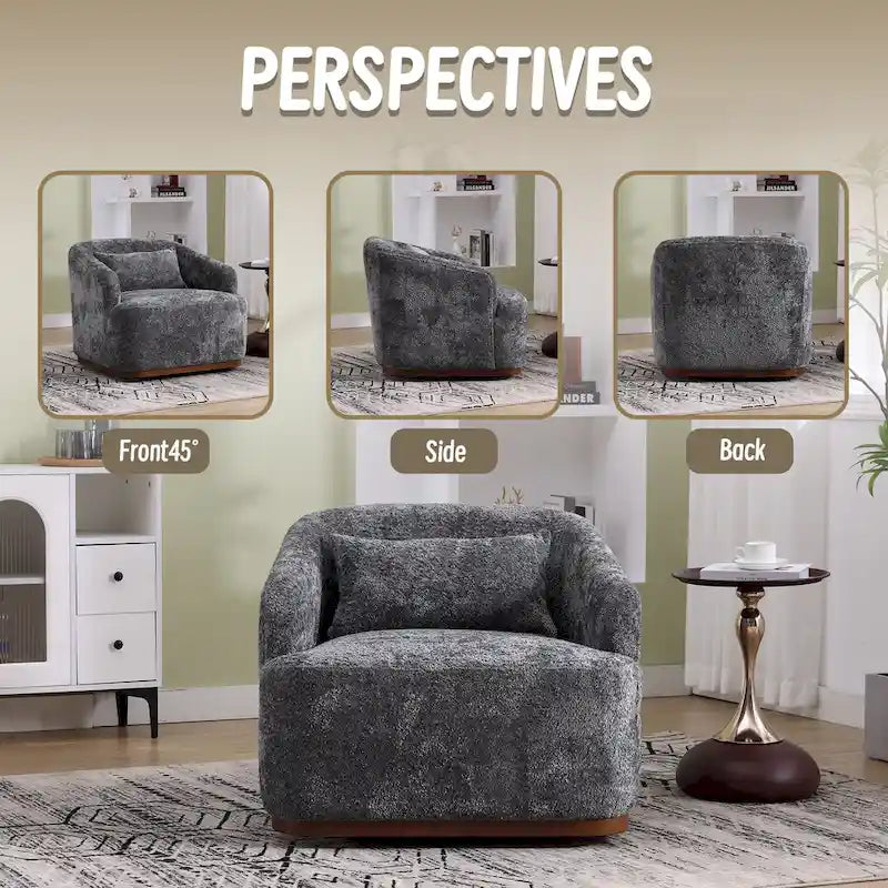 Chenille Fabric Swivel Accent Chair with 360-Degree Metal Base and Removable Back Pillow