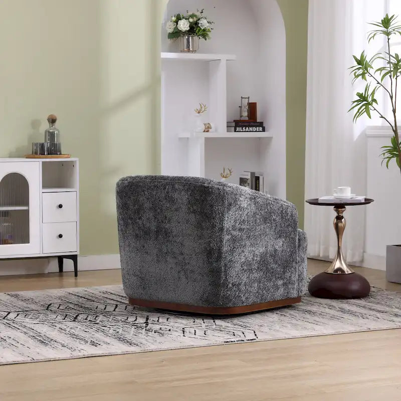 Chenille Fabric Swivel Accent Chair with 360-Degree Metal Base and Removable Back Pillow