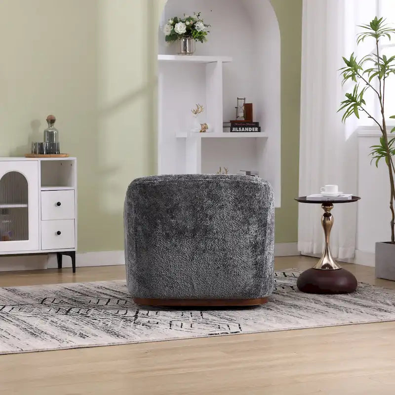 Chenille Fabric Swivel Accent Chair with 360-Degree Metal Base and Removable Back Pillow