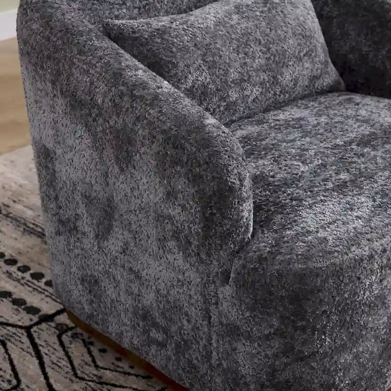 Chenille Fabric Swivel Accent Chair with 360-Degree Metal Base and Removable Back Pillow