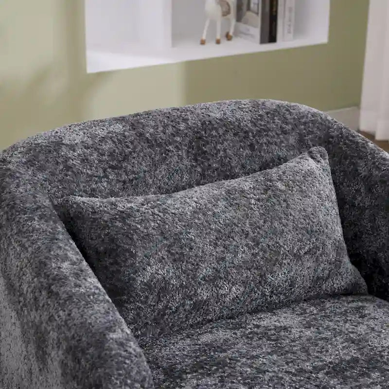 Chenille Fabric Swivel Accent Chair with 360-Degree Metal Base and Removable Back Pillow