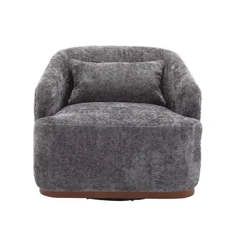 Chenille Fabric Swivel Accent Chair with 360-Degree Metal Base and Removable Back Pillow
