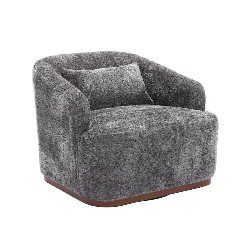 Chenille Fabric Swivel Accent Chair with 360-Degree Metal Base and Removable Back Pillow