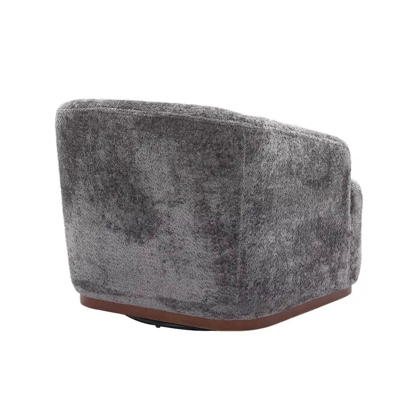 Chenille Fabric Swivel Accent Chair with 360-Degree Metal Base and Removable Back Pillow
