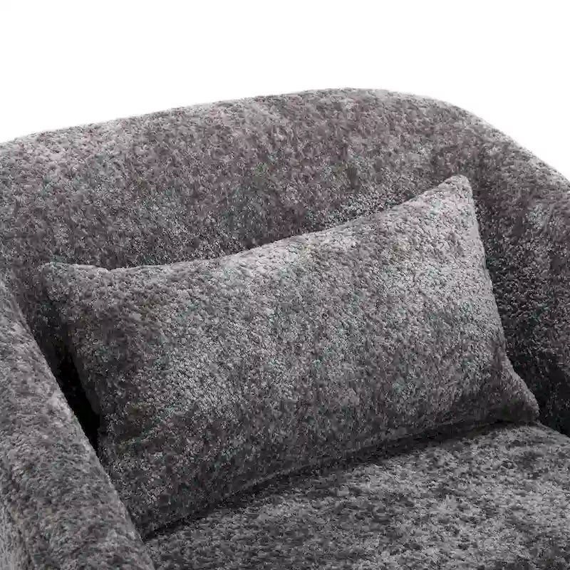Chenille Fabric Swivel Accent Chair with 360-Degree Metal Base and Removable Back Pillow