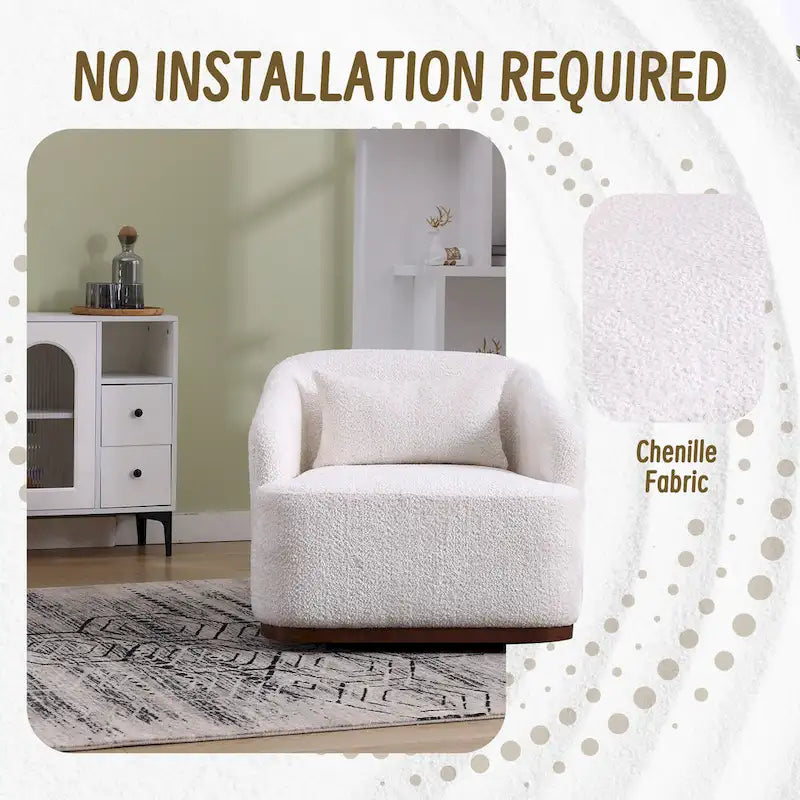 Chenille Fabric Swivel Accent Chair with 360-Degree Metal Base and Removable Back Pillow