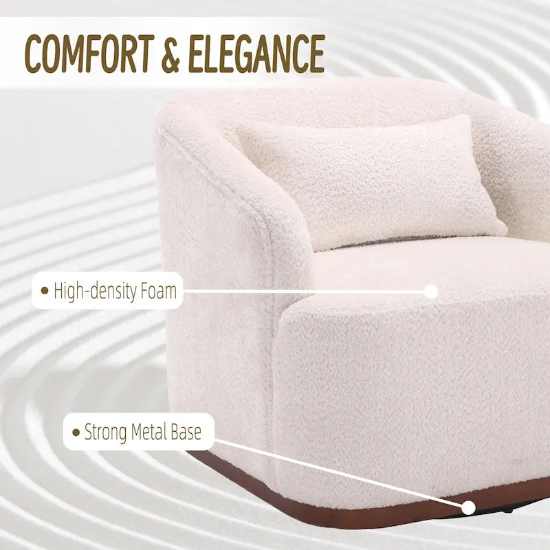 Chenille Fabric Swivel Accent Chair with 360-Degree Metal Base and Removable Back Pillow