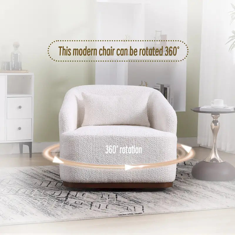 Chenille Fabric Swivel Accent Chair with 360-Degree Metal Base and Removable Back Pillow