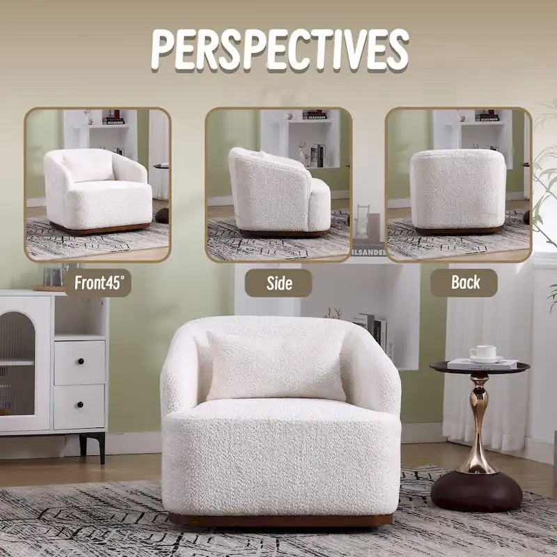 Chenille Fabric Swivel Accent Chair with 360-Degree Metal Base and Removable Back Pillow