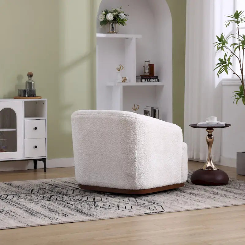 Chenille Fabric Swivel Accent Chair with 360-Degree Metal Base and Removable Back Pillow