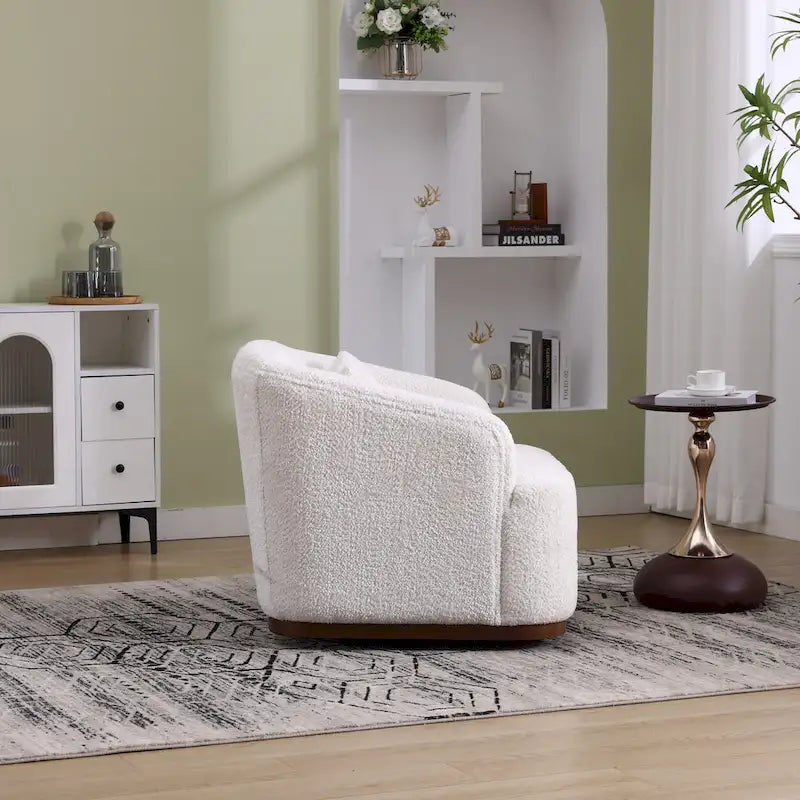 Chenille Fabric Swivel Accent Chair with 360-Degree Metal Base and Removable Back Pillow