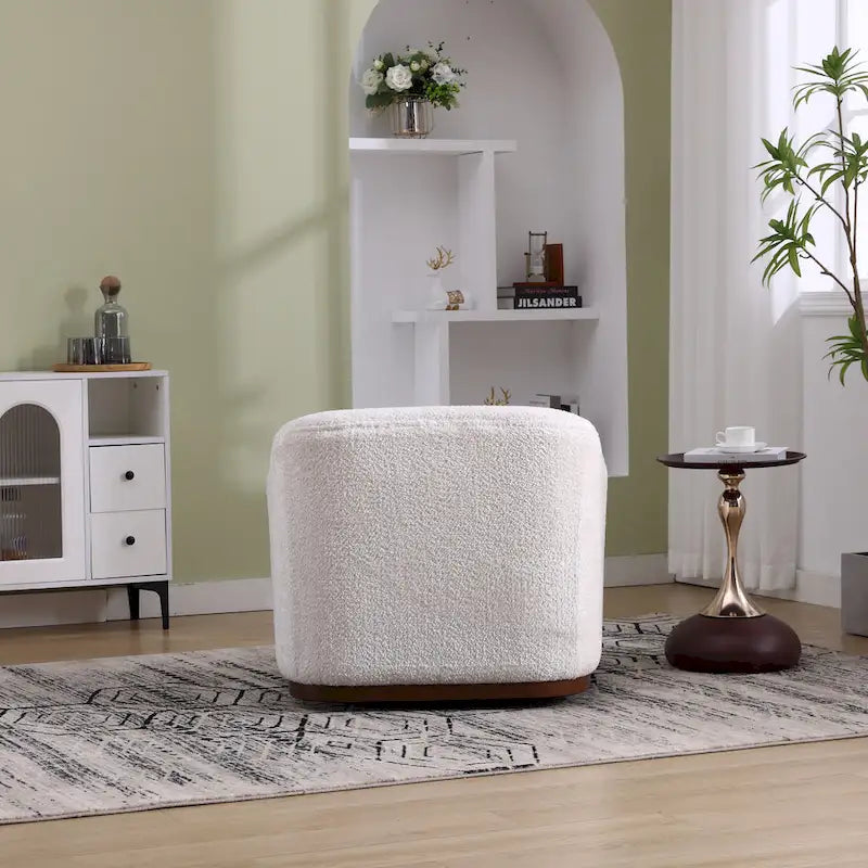 Chenille Fabric Swivel Accent Chair with 360-Degree Metal Base and Removable Back Pillow
