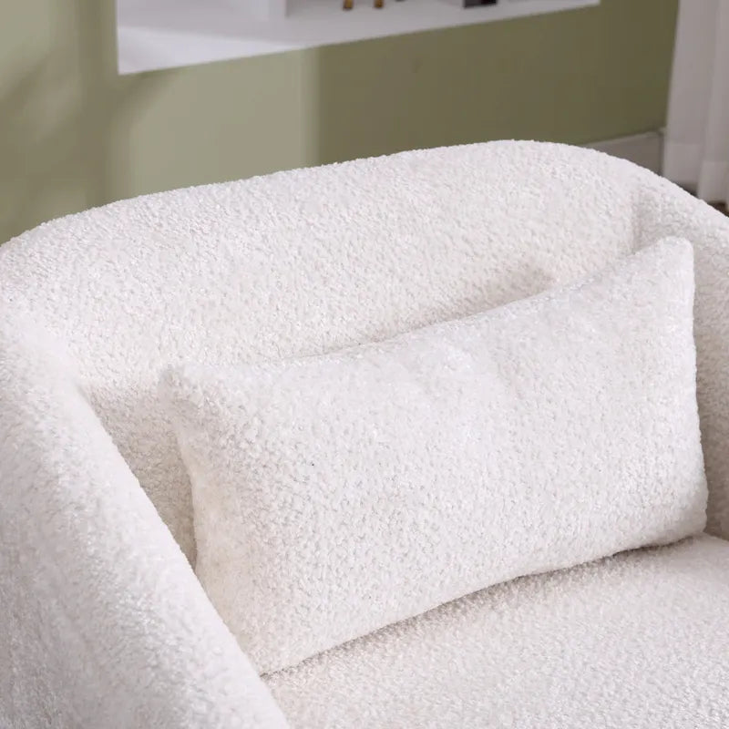 Chenille Fabric Swivel Accent Chair with 360-Degree Metal Base and Removable Back Pillow
