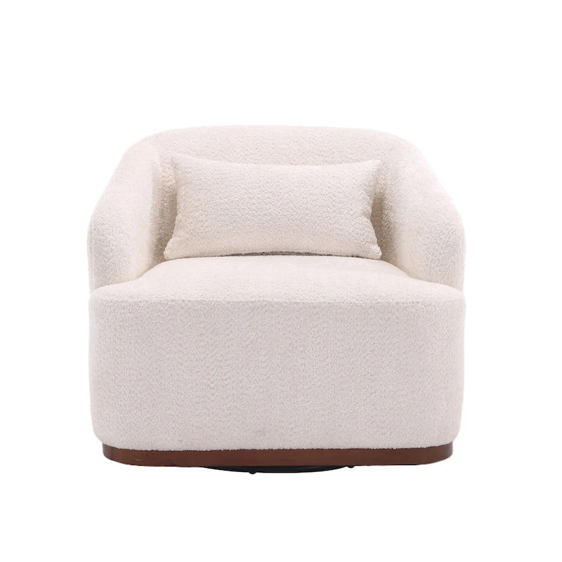 Chenille Fabric Swivel Accent Chair with 360-Degree Metal Base and Removable Back Pillow
